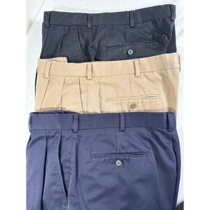 Lands'‎ End Men's Pleated Dress Pants Lot 3 Navy Black Beige 36x31 Office Preppy
